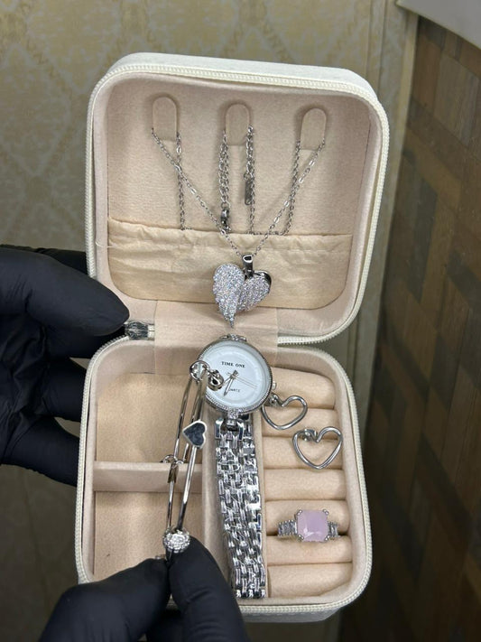 Women’s Elegant Heart & Stone Jewelry Set – 5 Piece