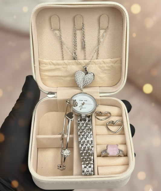 Women’s Elegant Heart & Stone Jewelry Set – 5 Piece